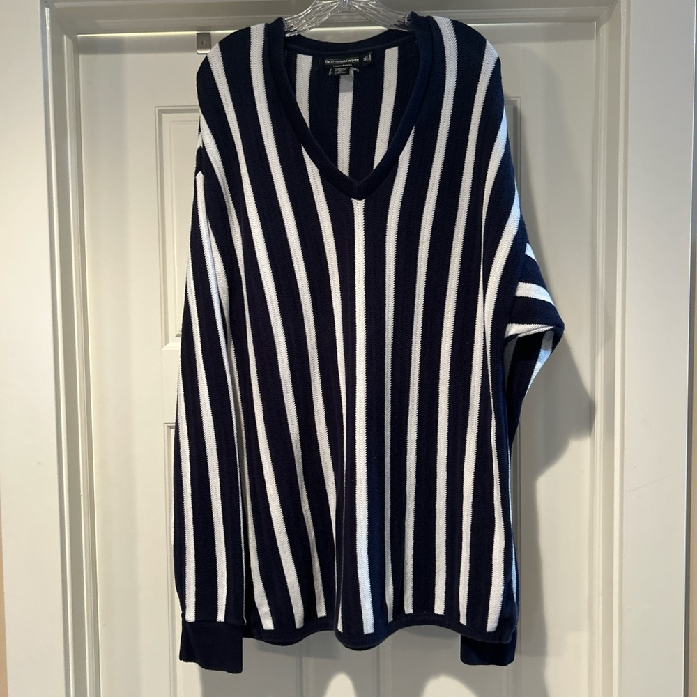 Navy and White Striped V-Neck Sweater